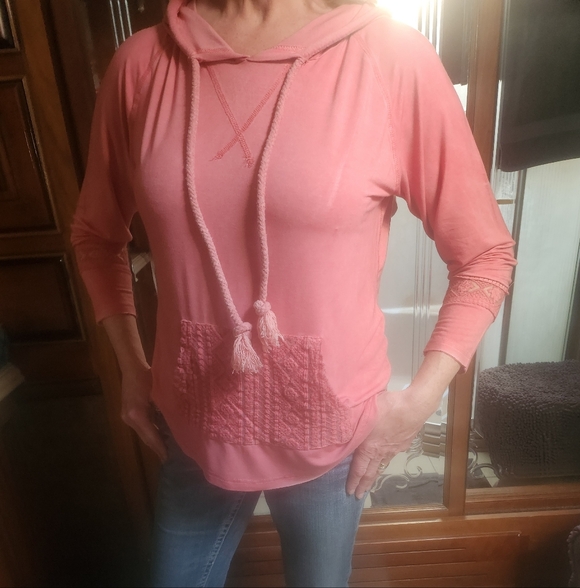 POL Hooded Long Sleeve Tunic Dusty Rose Size L - Picture 10 of 12
